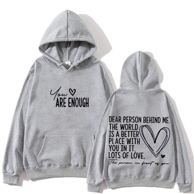 YOU ARE ENOUGH Inspirational Quote Women's Lettered Casual Hoodie