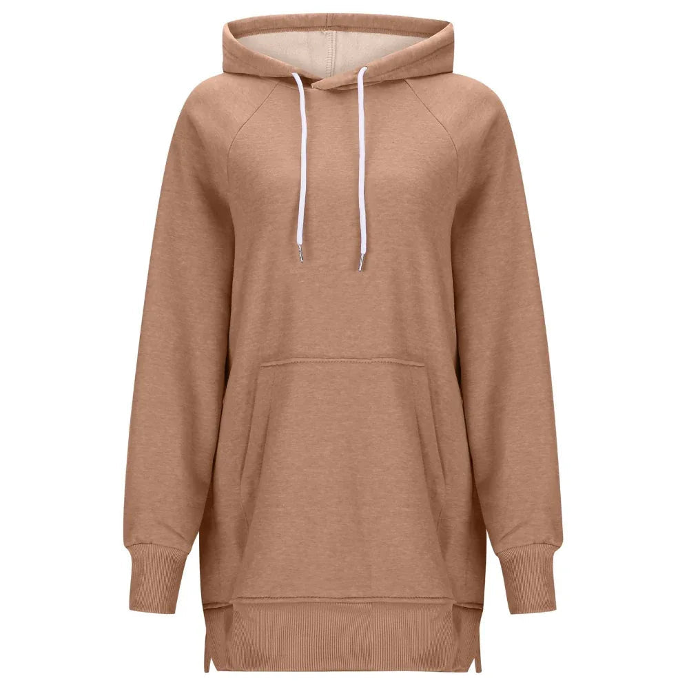 Women's Solid Color Split Shoulder Long Sleeve Hoodie