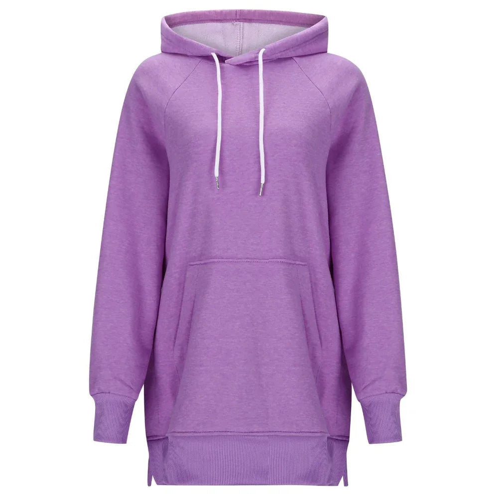 Women's Solid Color Split Shoulder Long Sleeve Hoodie