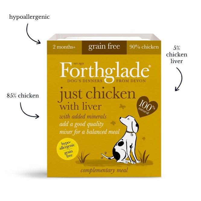 Forthglade Just Chicken, Chicken With Liver & Turkey Natural Wet Dog Food Variety Pack (12x395g)