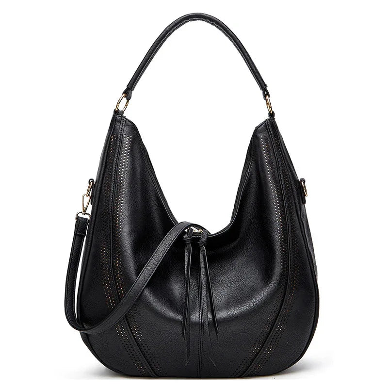 Trendy Retro Large Capacity Tote Shoulder Bag Tassel Hollow One-Shoulder Bag Women's Handbag