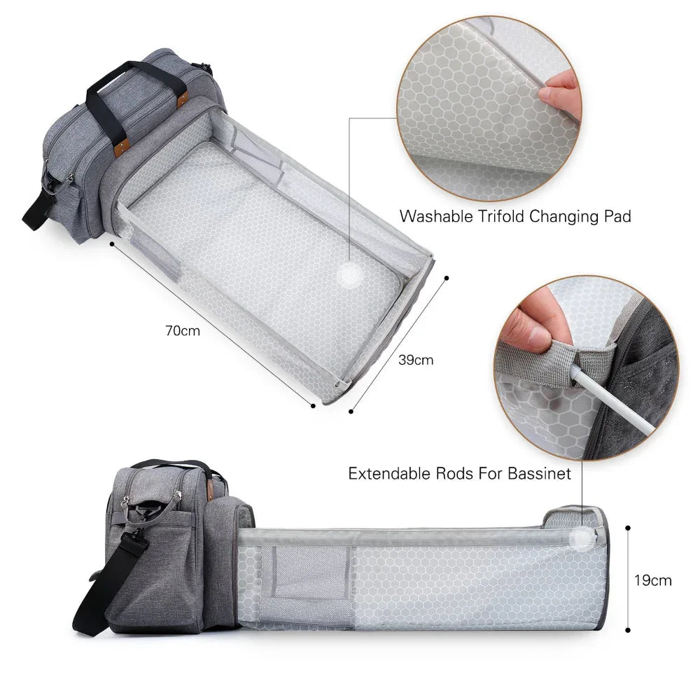 Multi-Purpose Organized Diaper Bag Convertible Baby Bed Crib Diaper Changing Pad