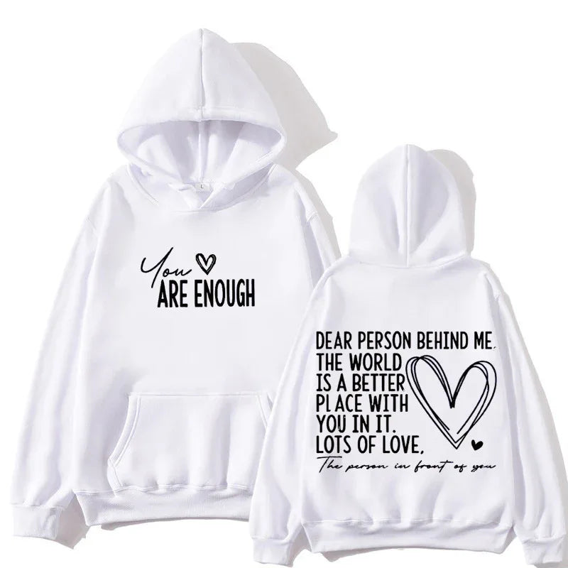 YOU ARE ENOUGH Inspirational Quote Women's Lettered Casual Hoodie