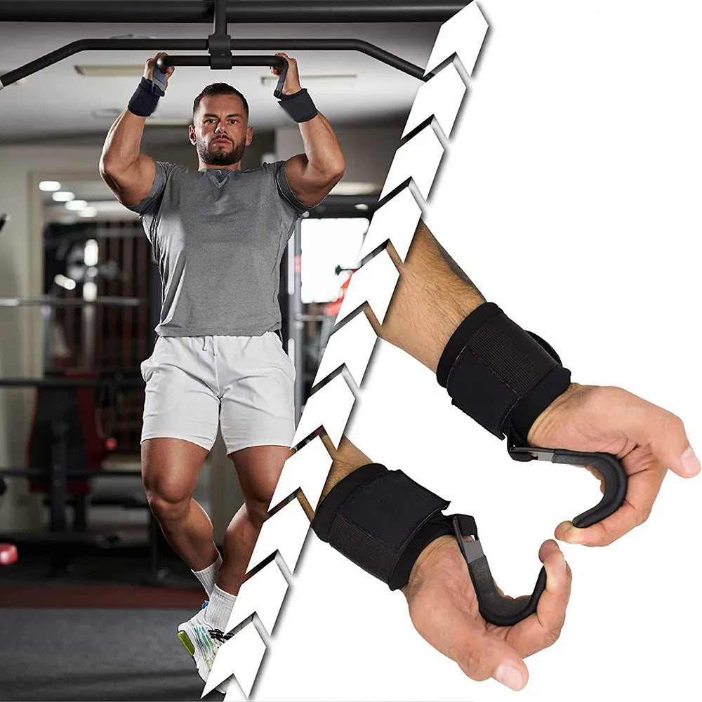 Weight Lifting Hooks with Wrist Straps