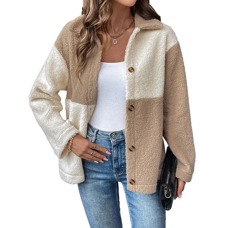 Thickened Assorted Color Single-Breasted Lapel Casual Jacket For Women