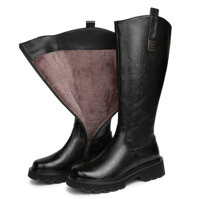 Women's High Tube Long Boots Fur Integrated Fleece-Lined Thickened Female Shoes