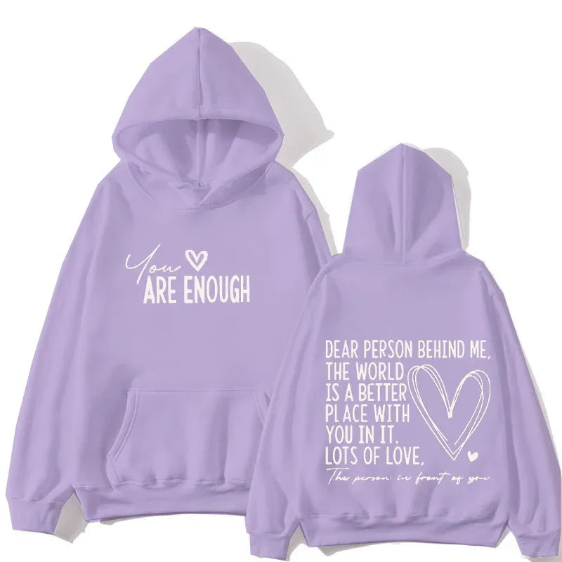 YOU ARE ENOUGH Inspirational Quote Women's Lettered Casual Hoodie