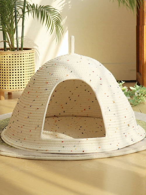 Cozy Rope Woven Cat Cave Bed with Handle