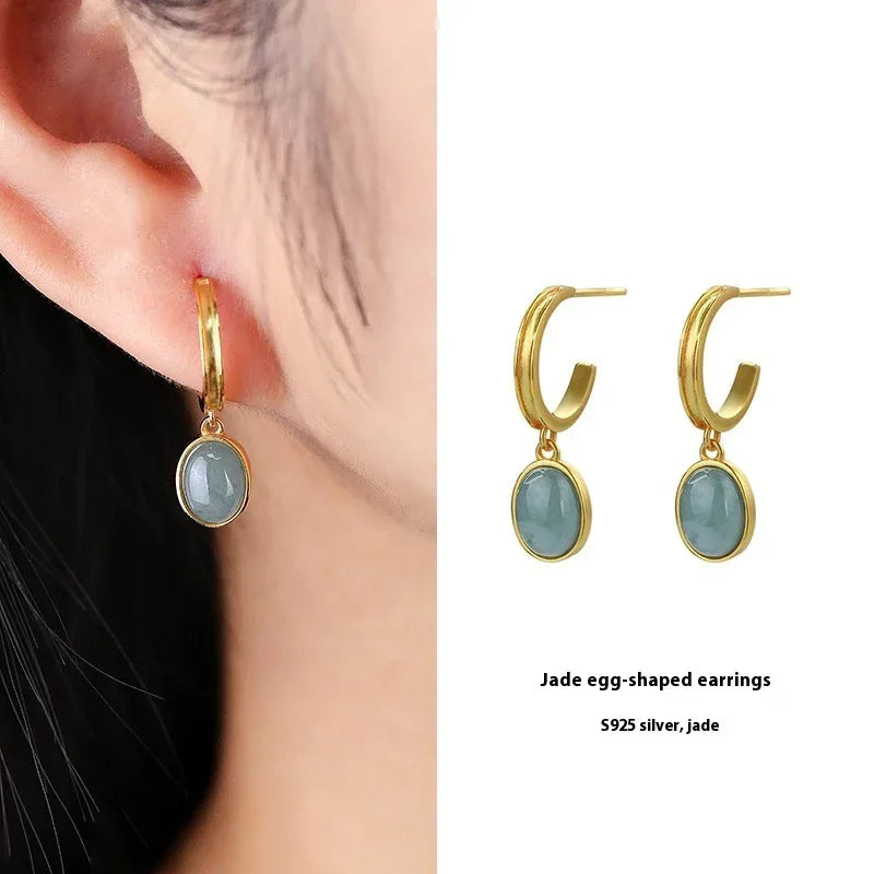 Women's 925 Silver & Natural Jasper Gemstone Earrings
