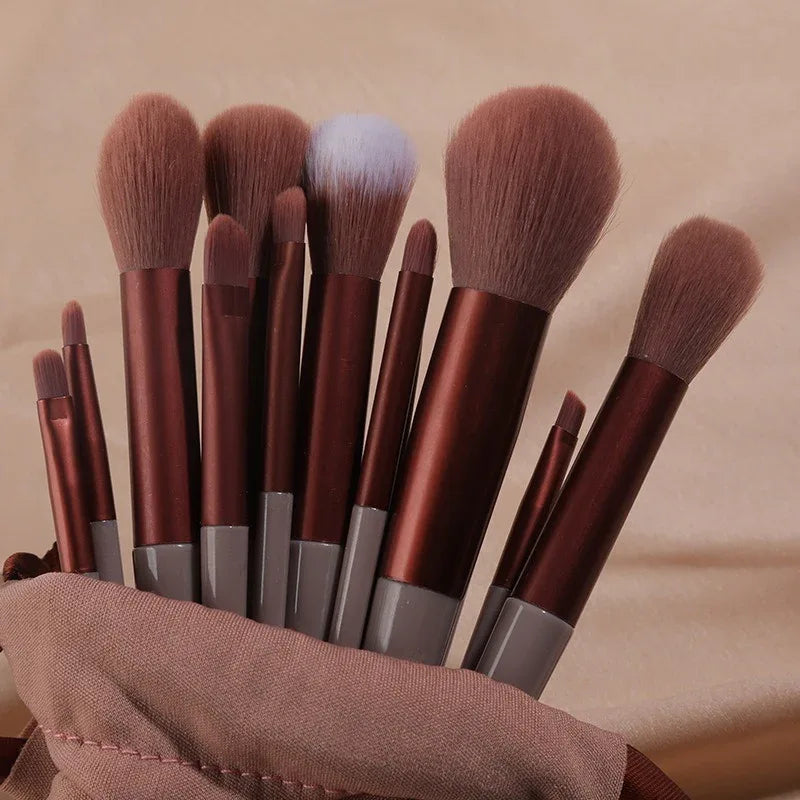 13 Soft Makeup Brushes & Cloth  Storage Bag