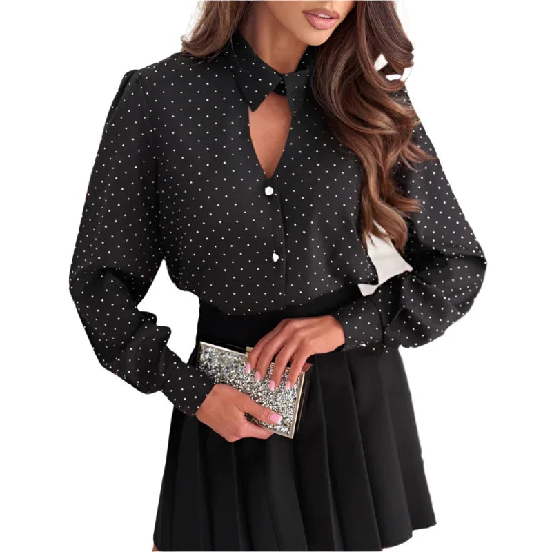 Women's V-Neck Rhinestone Single-Breasted Top