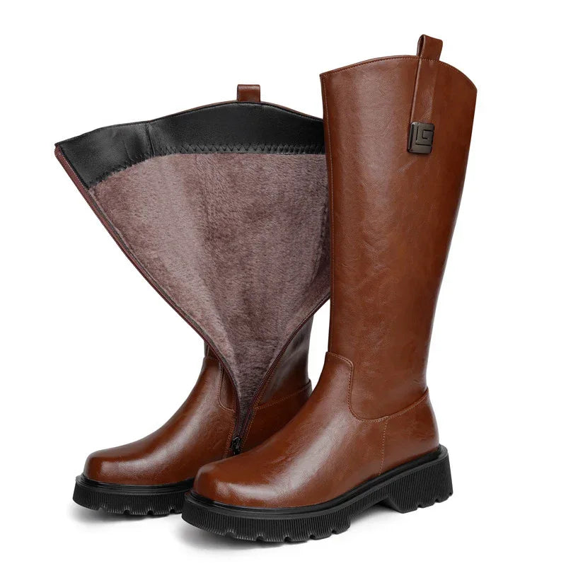 Women's High Tube Long Boots Fur Integrated Fleece-Lined Thickened Female Shoes