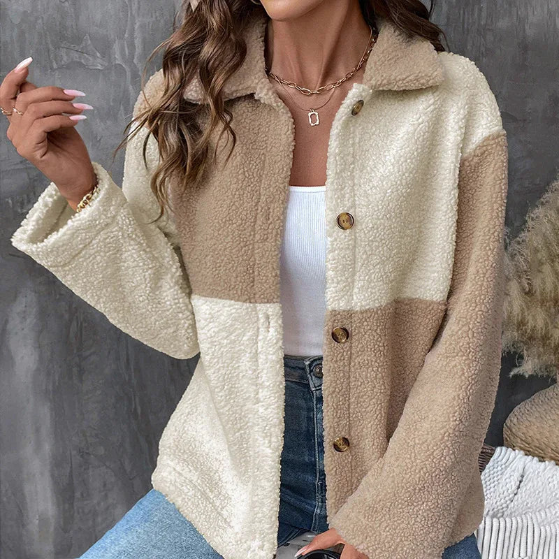 Thickened Assorted Color Single-Breasted Lapel Casual Jacket For Women