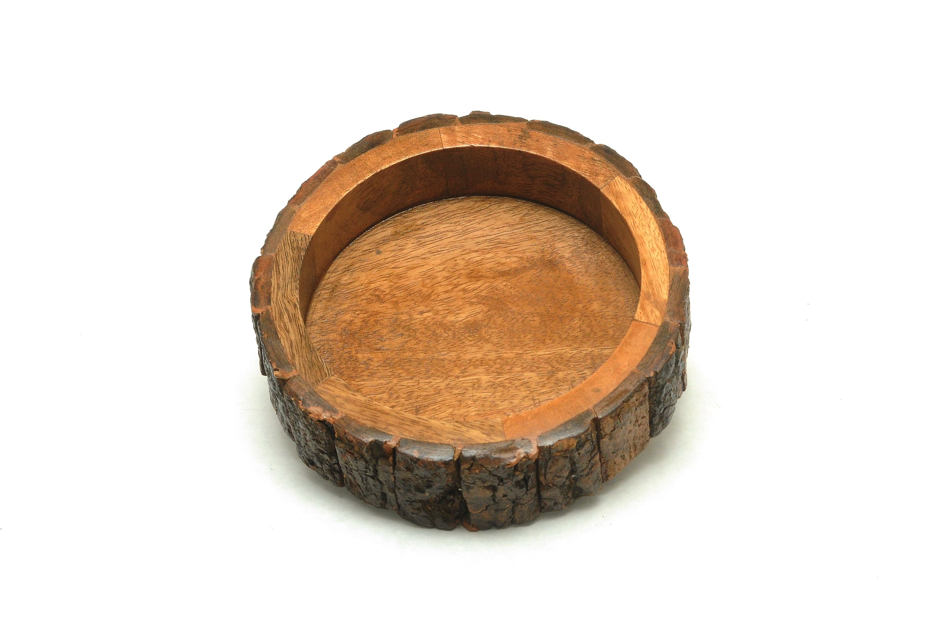 Bark Edge Wooden Dog Bowl – Rustic Handmade Pet Food & Water Dish, Eco-Friendly Solid Wood Bowl with Natural Finish, Non-Toxic & Stylish