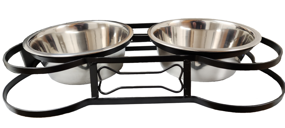 Elevated Bone Shape Double Diner for Pets – Raised Feeder with 2 Stainless Steel Bowls | Indoor Outdoor Use