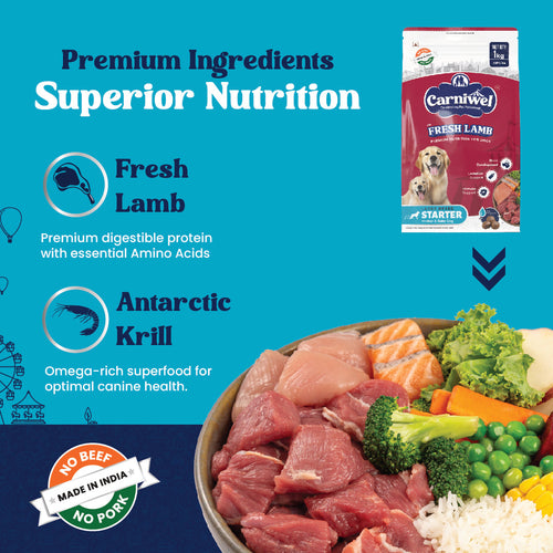 Carniwel with Fresh Lamb, Dry Dog Food for Large Breed, Starter