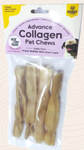 Collagen Dog Chews (Pack of 4) – 6" Long | Natural, Grass-Fed | Dental & Joint Health | Water Buffalo Skin
