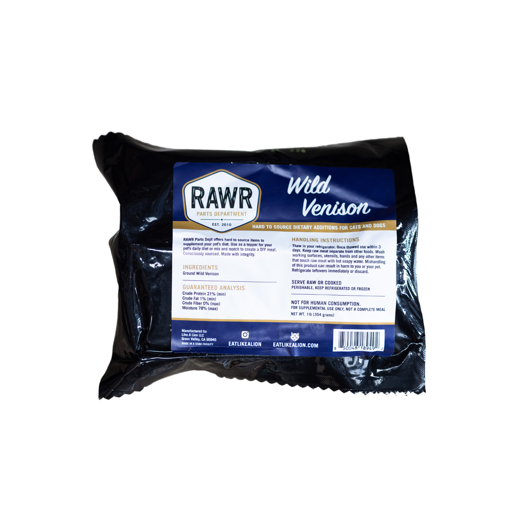Rawr Frozen Raw Wild Venison for Dogs & Cats