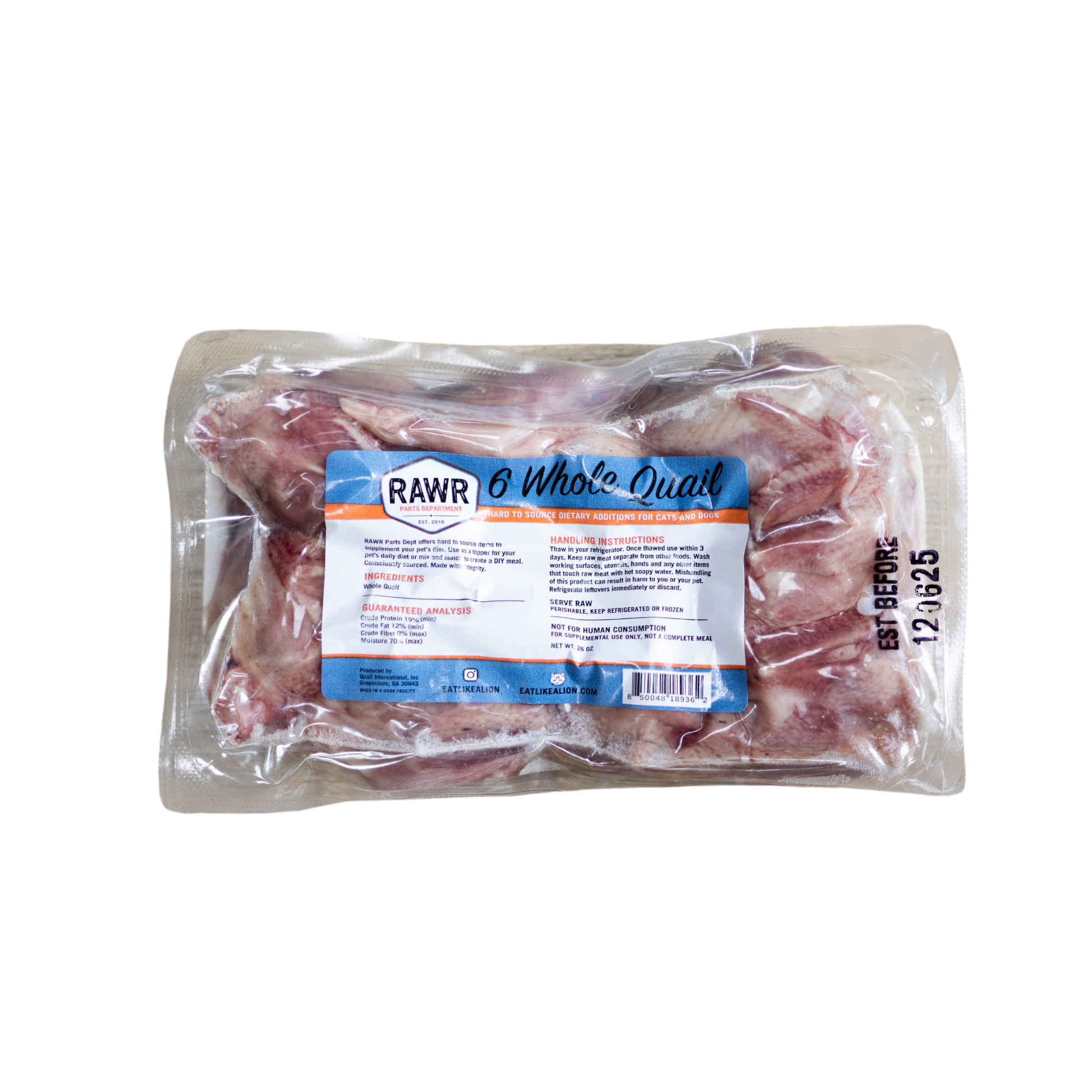 Rawr Frozen Raw Whole Quail for Dogs & Cats