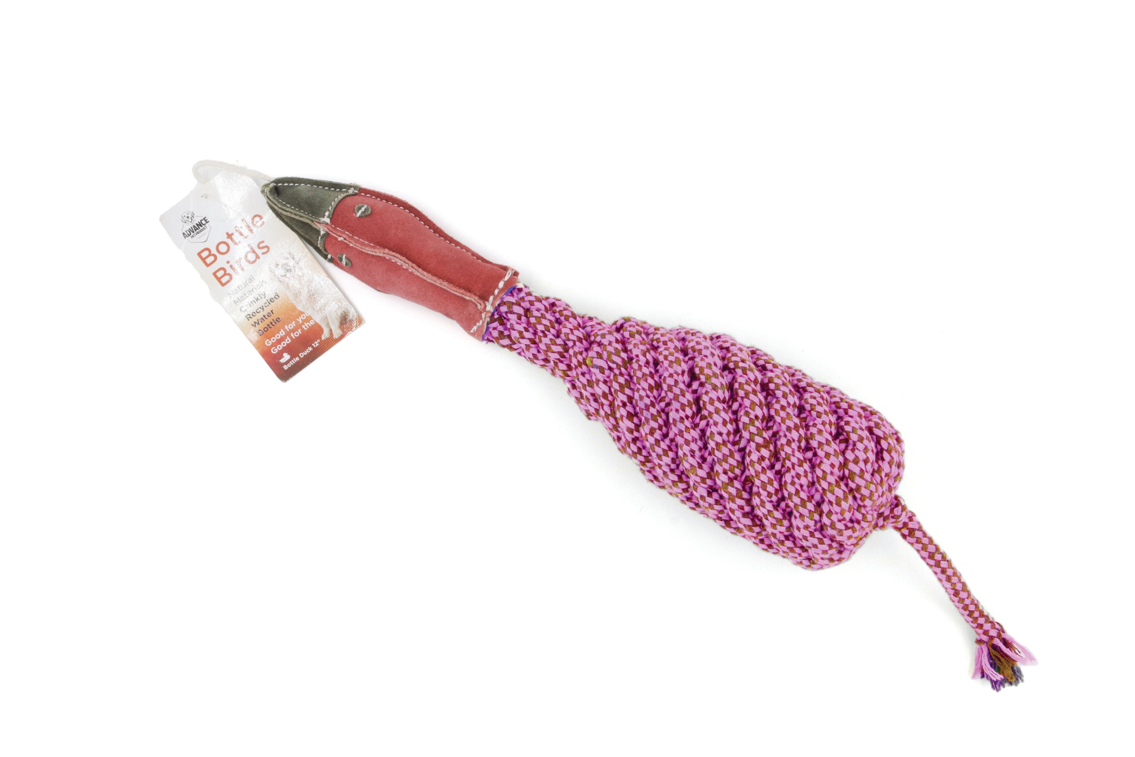 Pheasant Pink Rope Dog Toy – Durable Tug & Throw Toy with Squeaker & Crinkle – Recycled Bottle Pet Toy