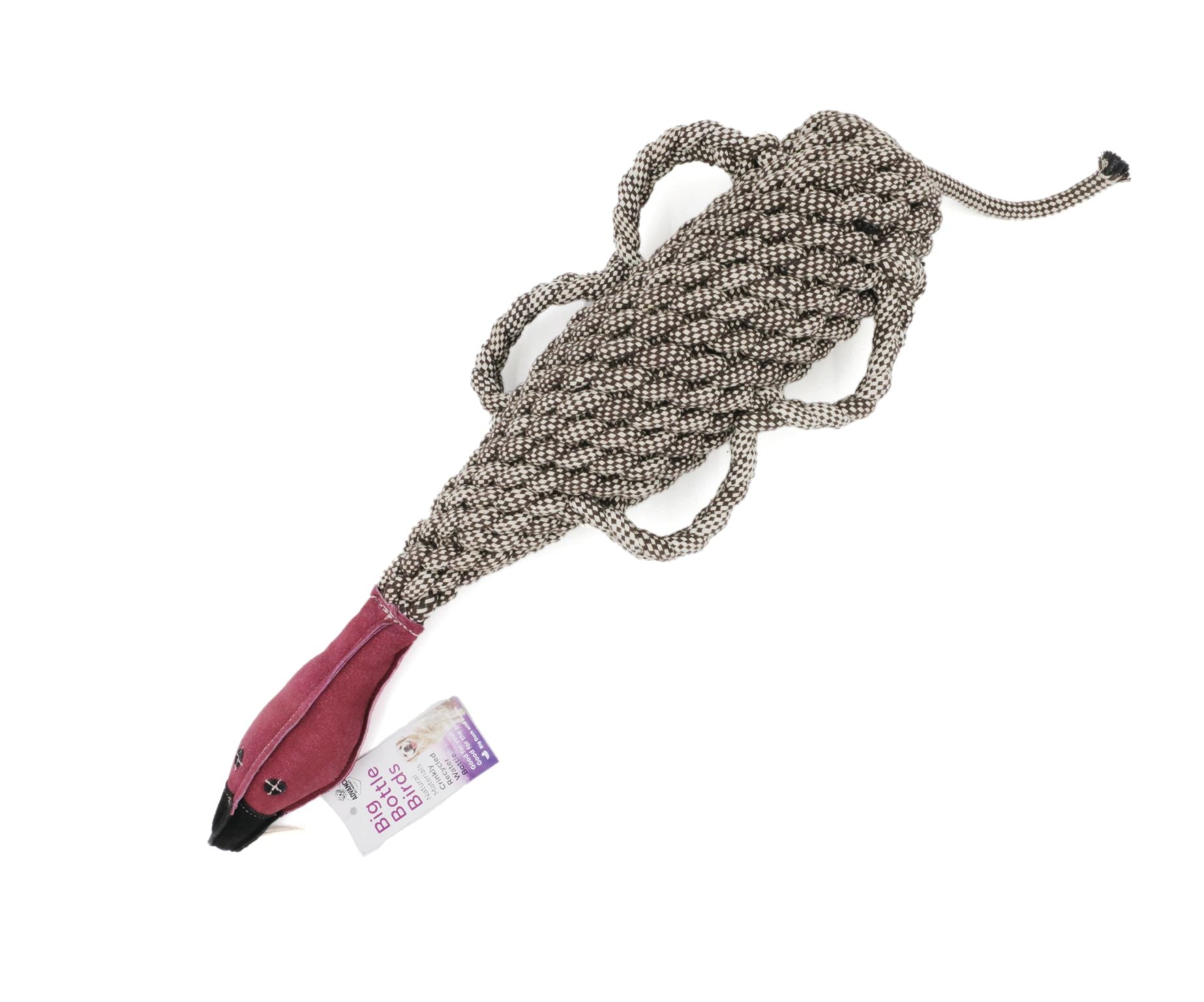 Pheasant Dog Rope Toy – Tug & Throw Crinkle Toy with Squeaker | Durable, Eco-Friendly | Small to XL w/ Handle