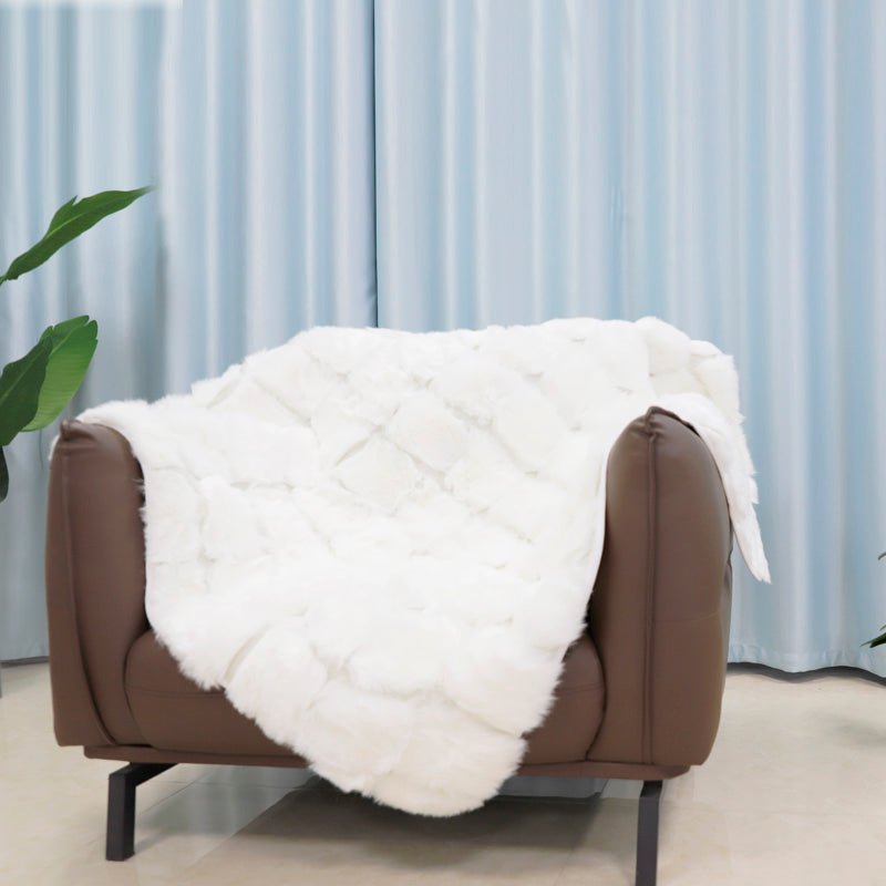 Cube faux fur warm throw blanket