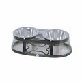 Elevated Bone Shape Double Diner for Pets – Raised Feeder with 2 Stainless Steel Bowls | Indoor Outdoor Use