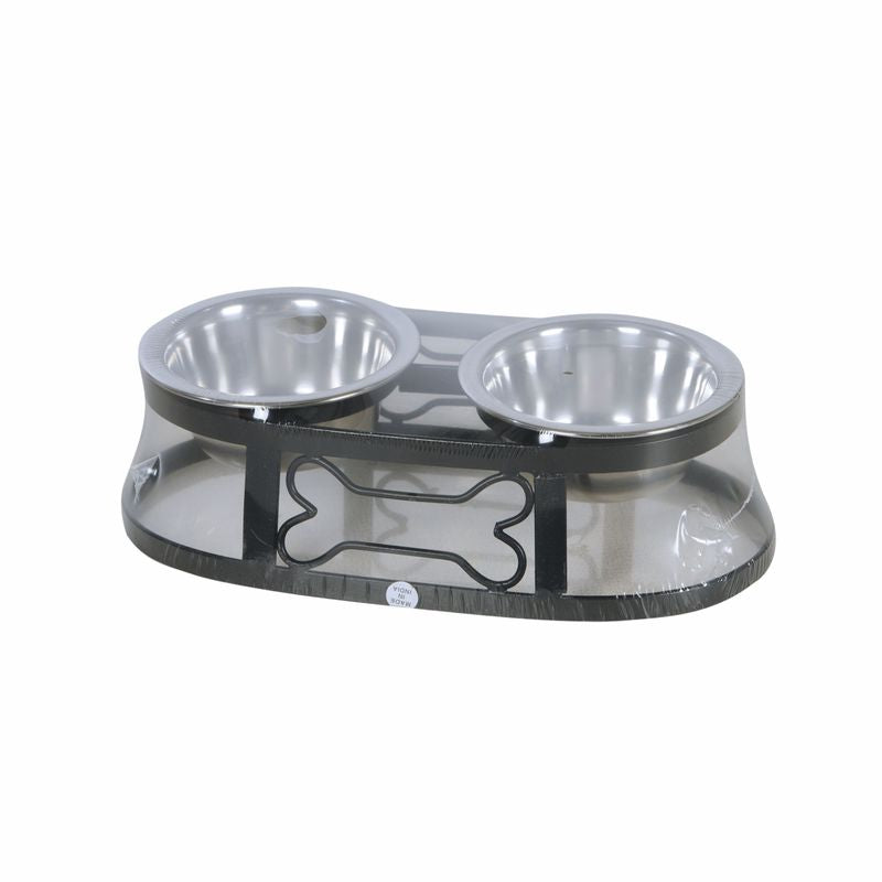 Elevated Bone Shape Double Diner for Pets – Raised Feeder with 2 Stainless Steel Bowls | Indoor Outdoor Use