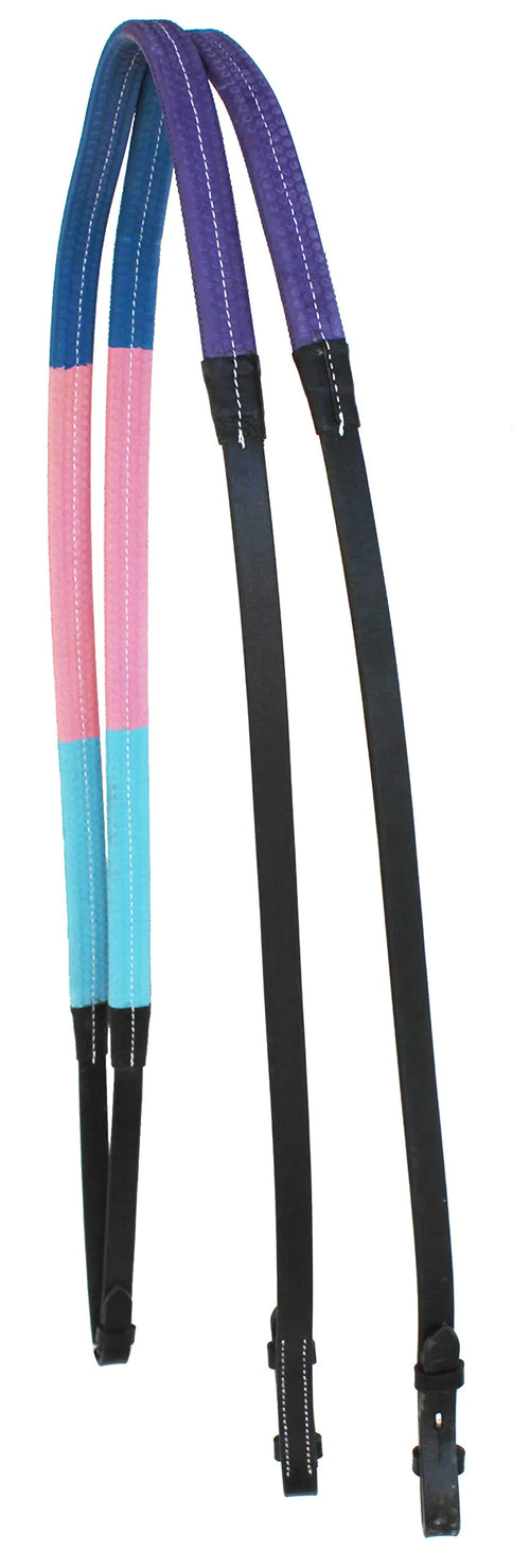 CHALLENGER 54" Horse English Black Leather Rubber Grip Multicolor Training Reins 805LR09