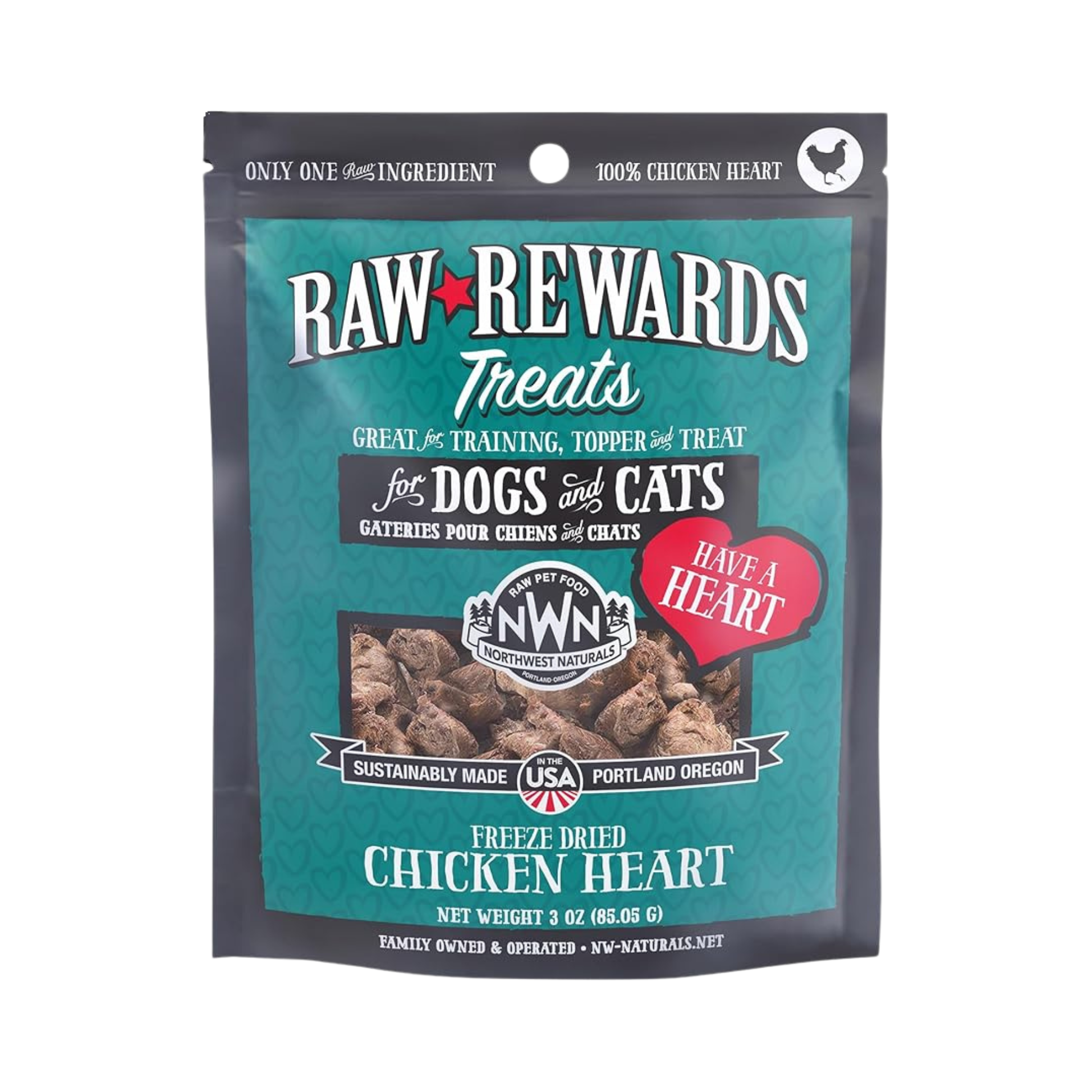 Northwest Naturals Raw Rewards Chicken Heart for Dogs & Cats