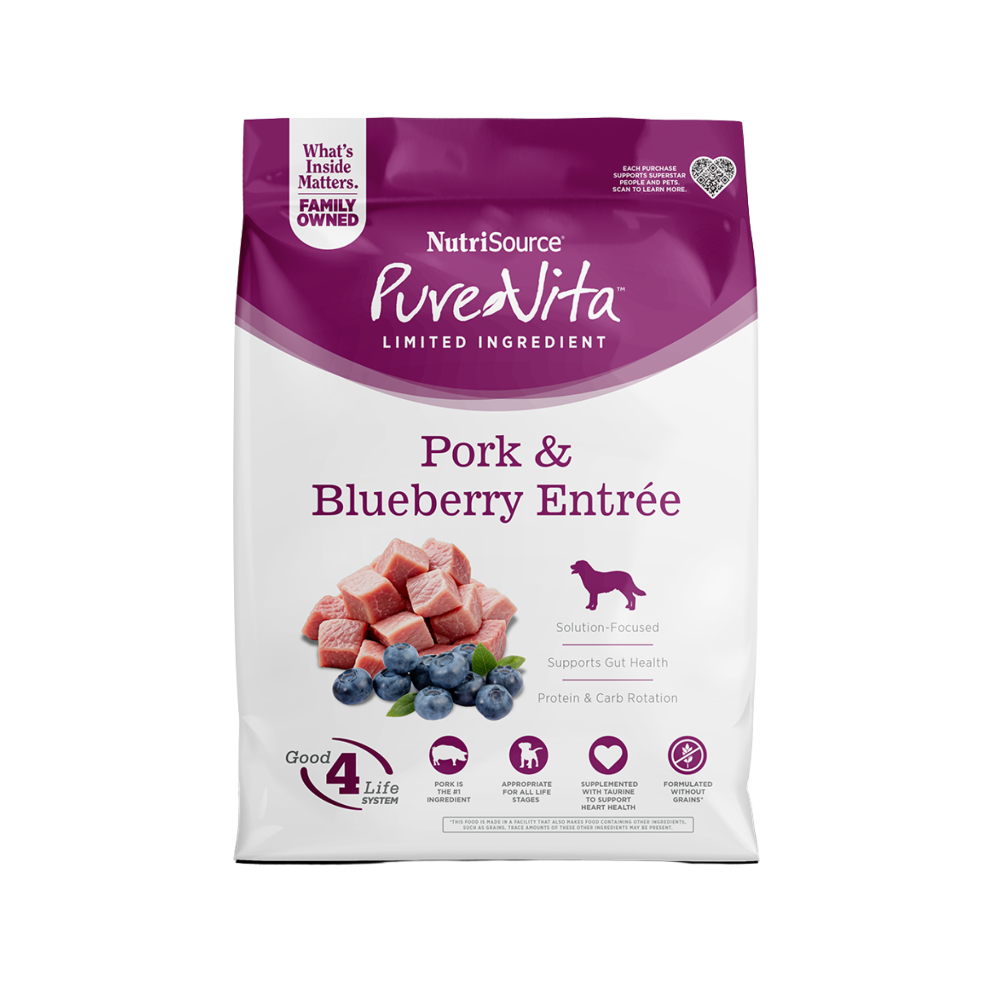 NutriSource PureVita Pork & Blueberry Entrée Limited Ingredient Dog Food