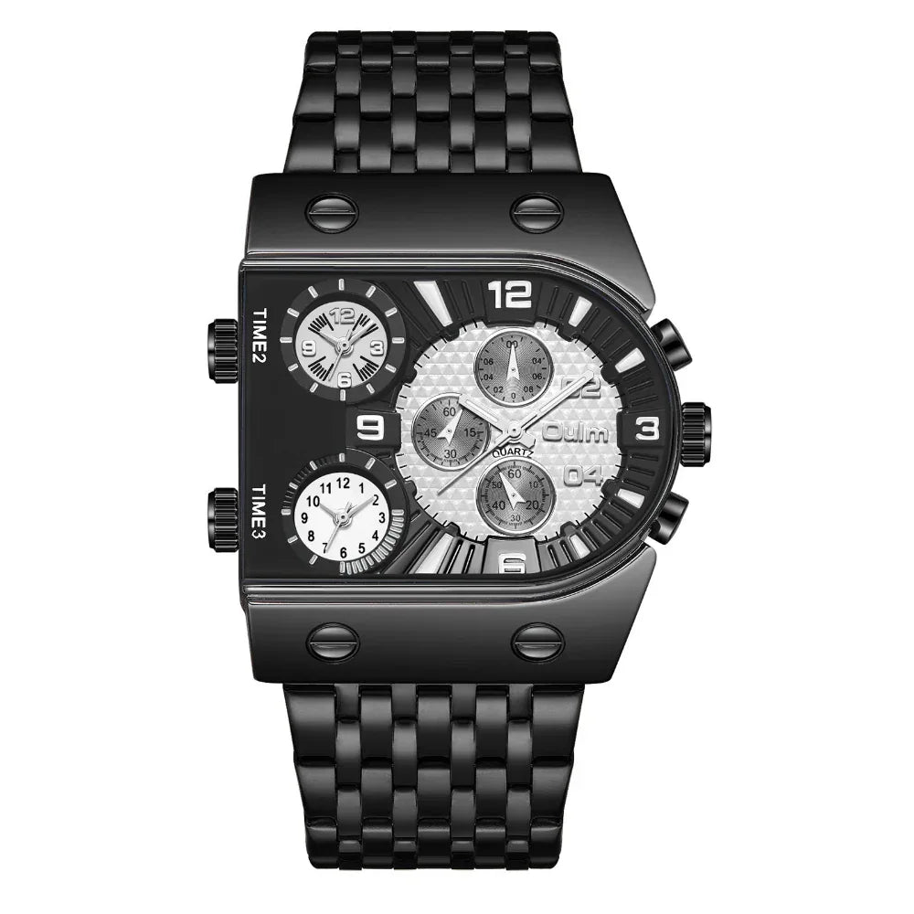 Men's Large Dial Luminous Multiple Time Zones Watch