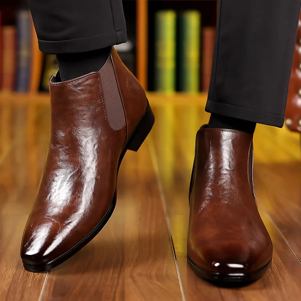 Leather Boots Breathable Lychee Pattern High-Top Shoes
