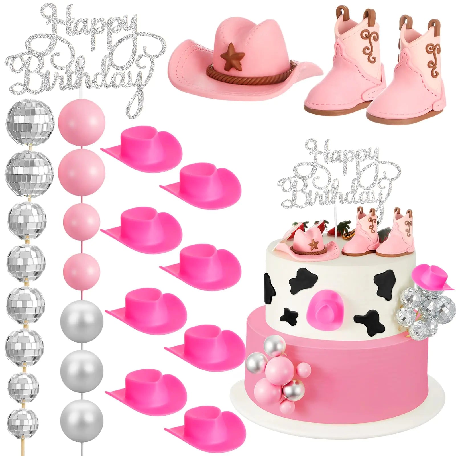 Pink Cowgirl 26pc Cake Topper Set for Western Parties