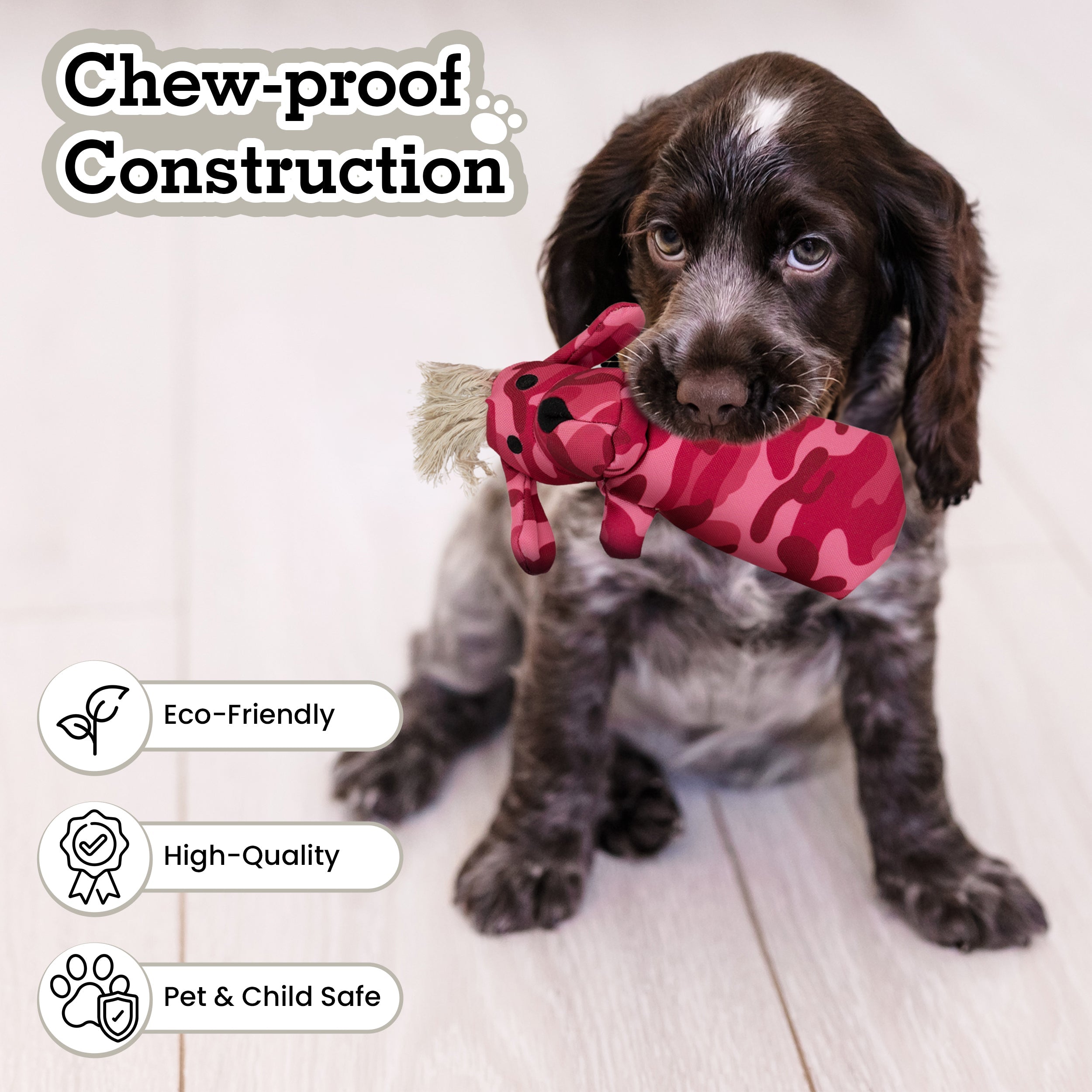 Safe Squeaky Dog and Cat Toy Cotton Canvas Chew -Pinky