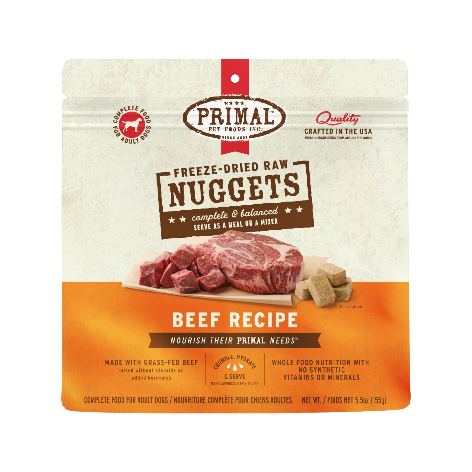 Primal Freeze-Dried Raw Beef Recipe Nuggets Dog Food