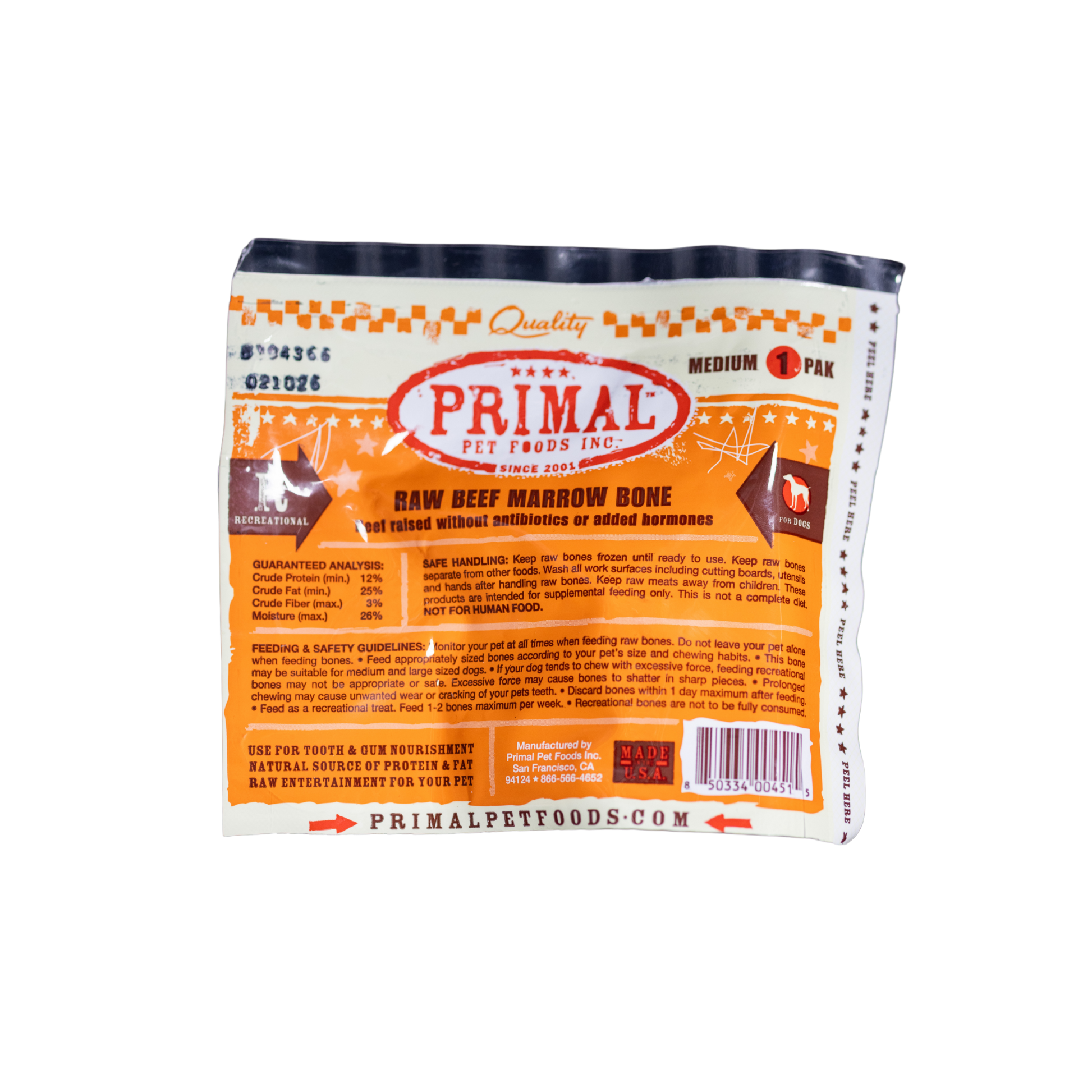 Primal Raw Beef Marrow Bone Medium 1 Pak