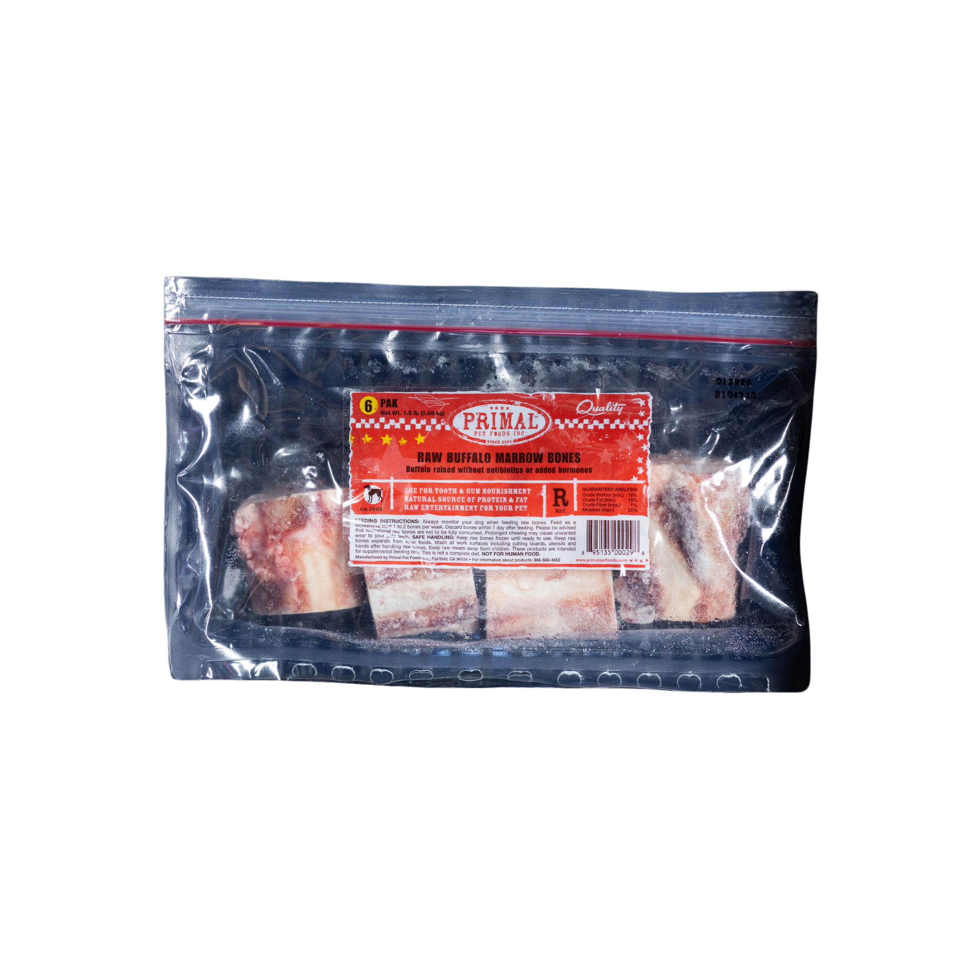 Primal Raw Buffalo Marrow Bones 6 Pak