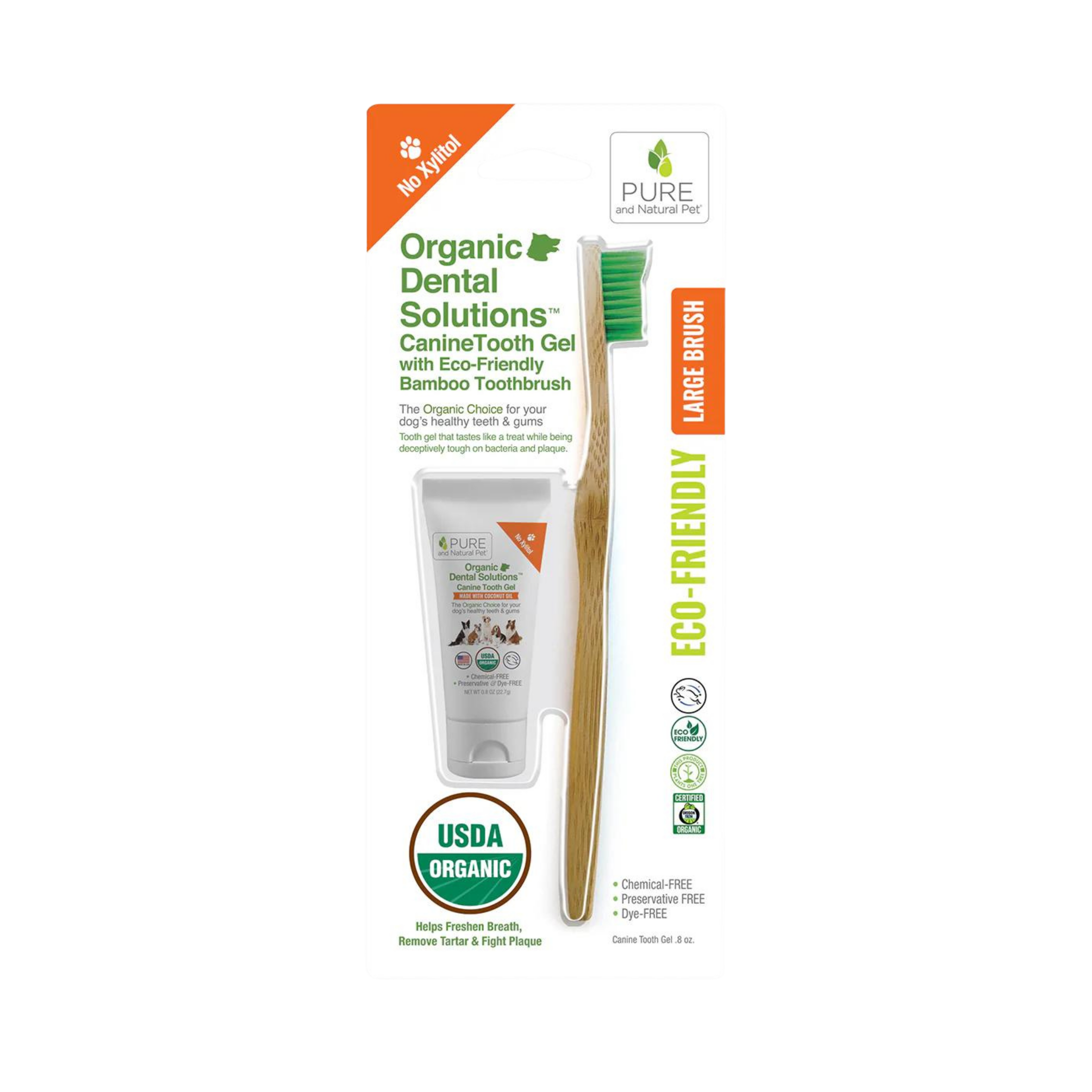 Pure and Natural Tooth Gel and Bamboo Toothbrush for Large Dogs
