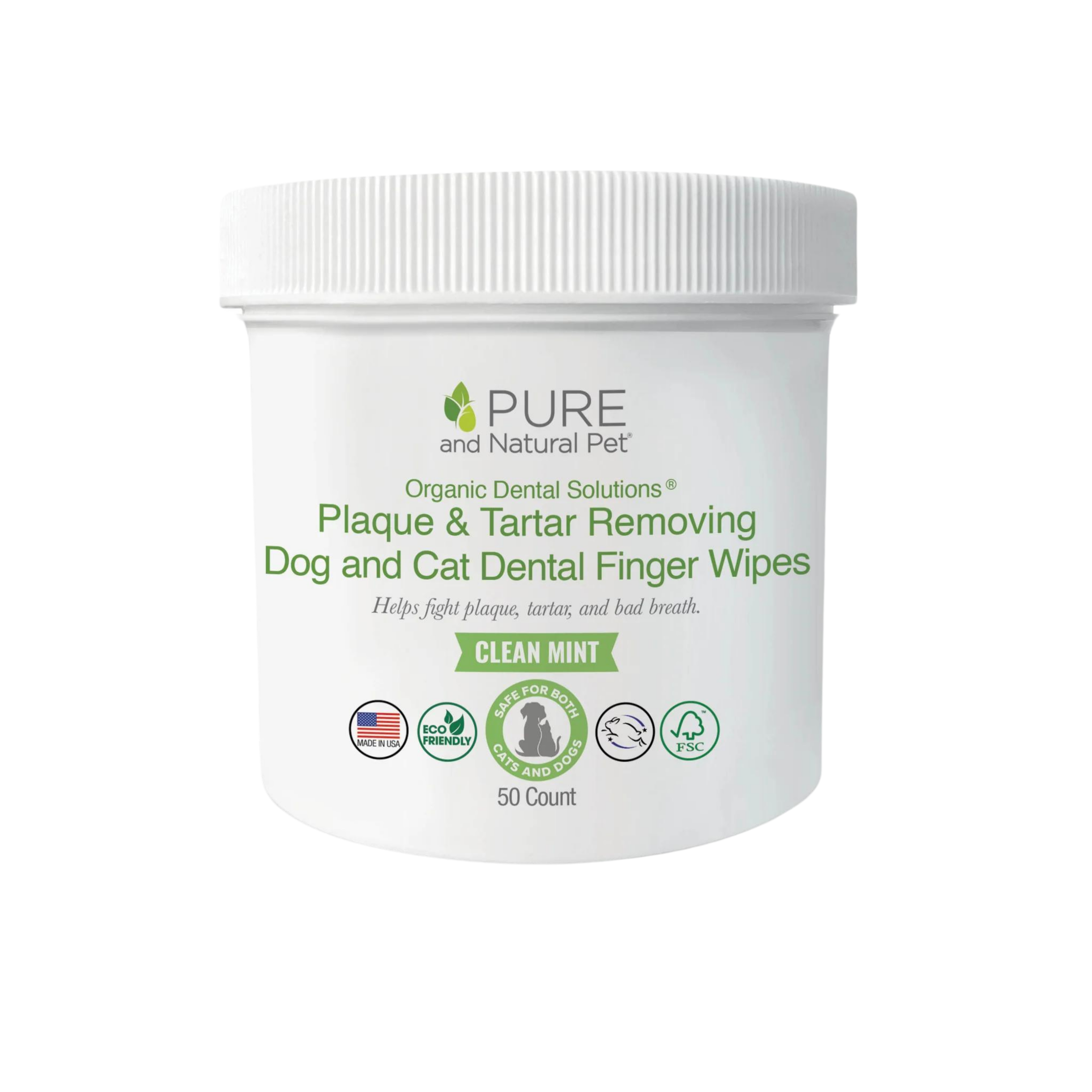 Pure and Natural Plaque & Tartar Removing Dental Finger Wipes for Cats & Dogs