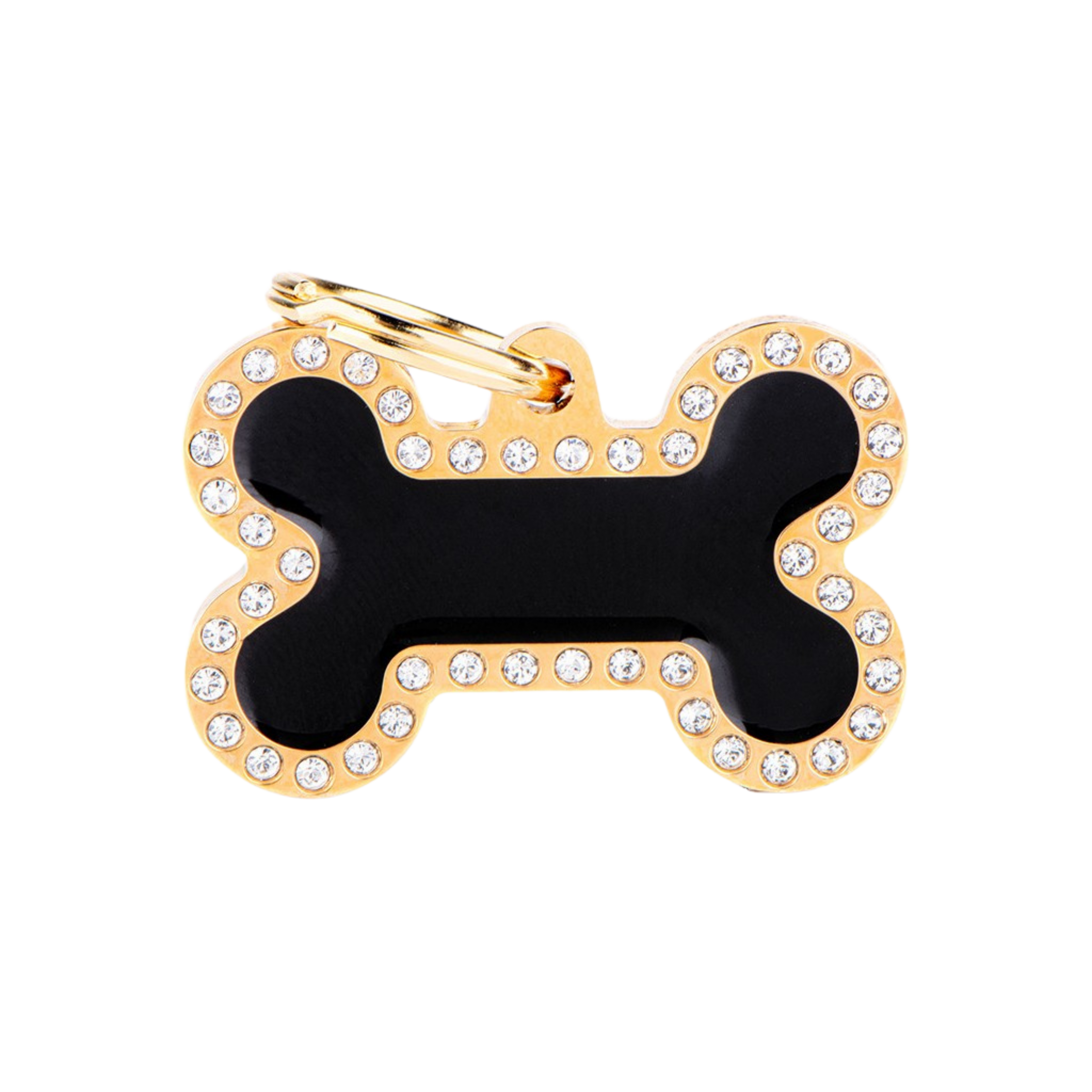 Myfamily Glam Black ID Tag with Gold Rhinestones