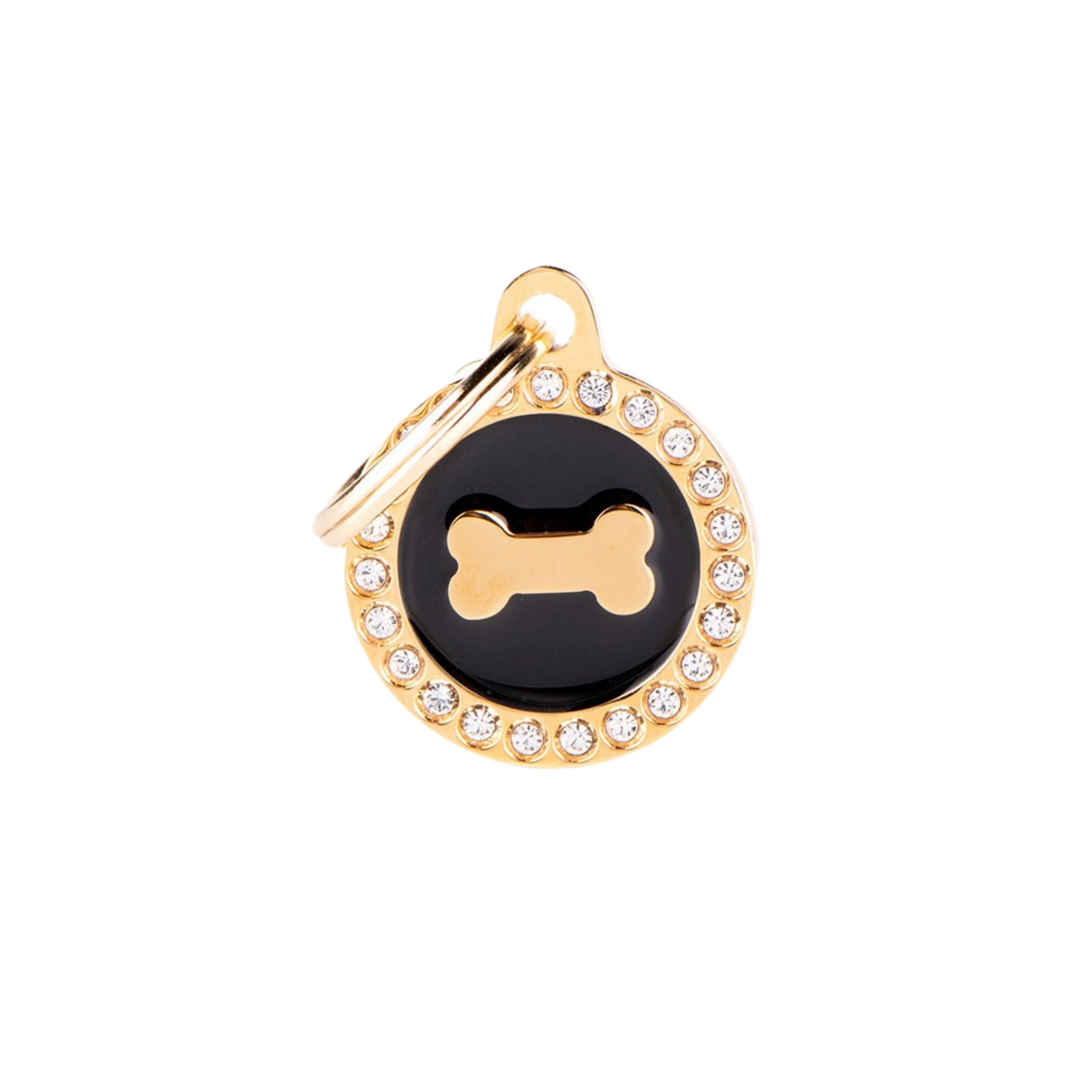 Myfamily Glam Black ID Tag with Gold Rhinestones
