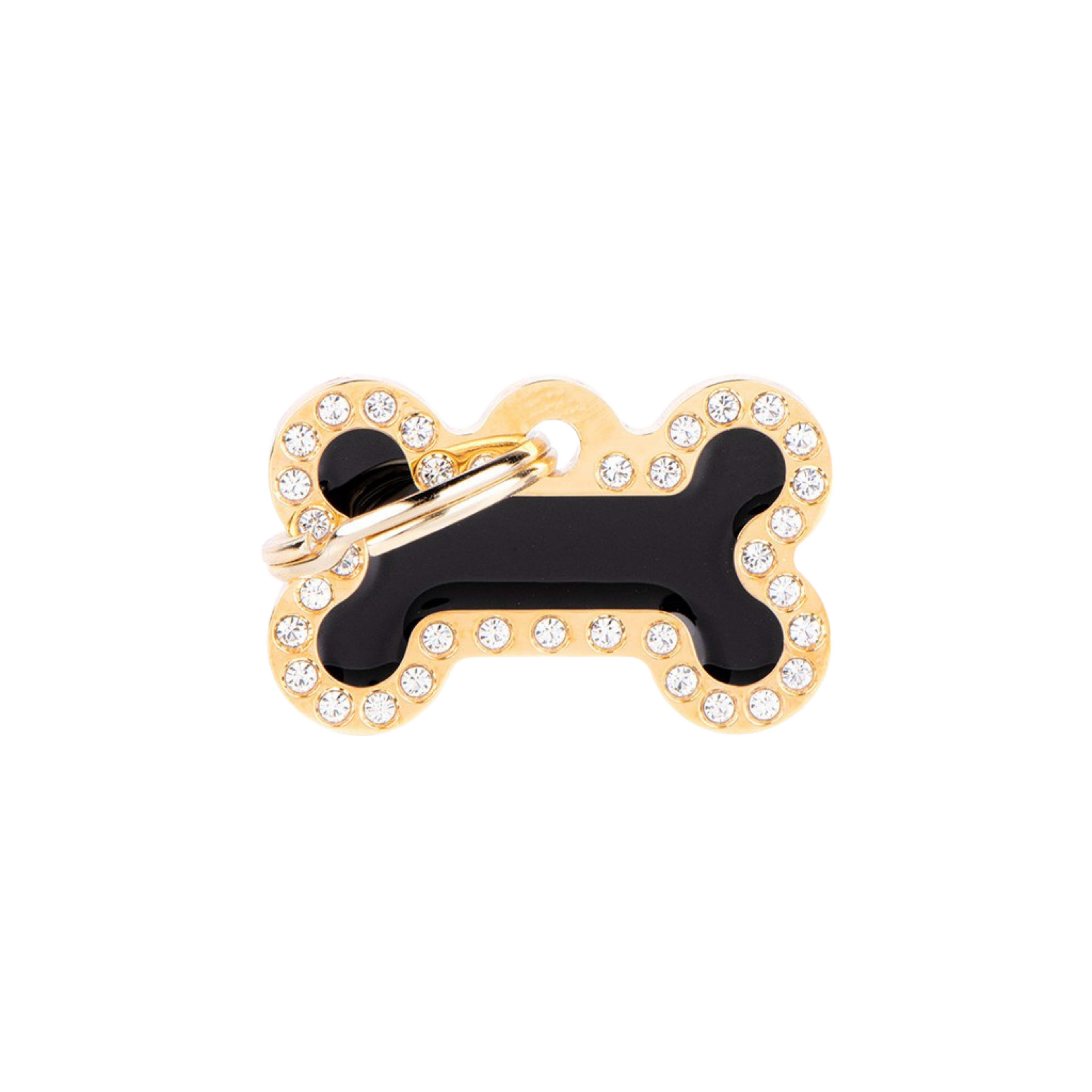 Myfamily Glam Black ID Tag with Gold Rhinestones