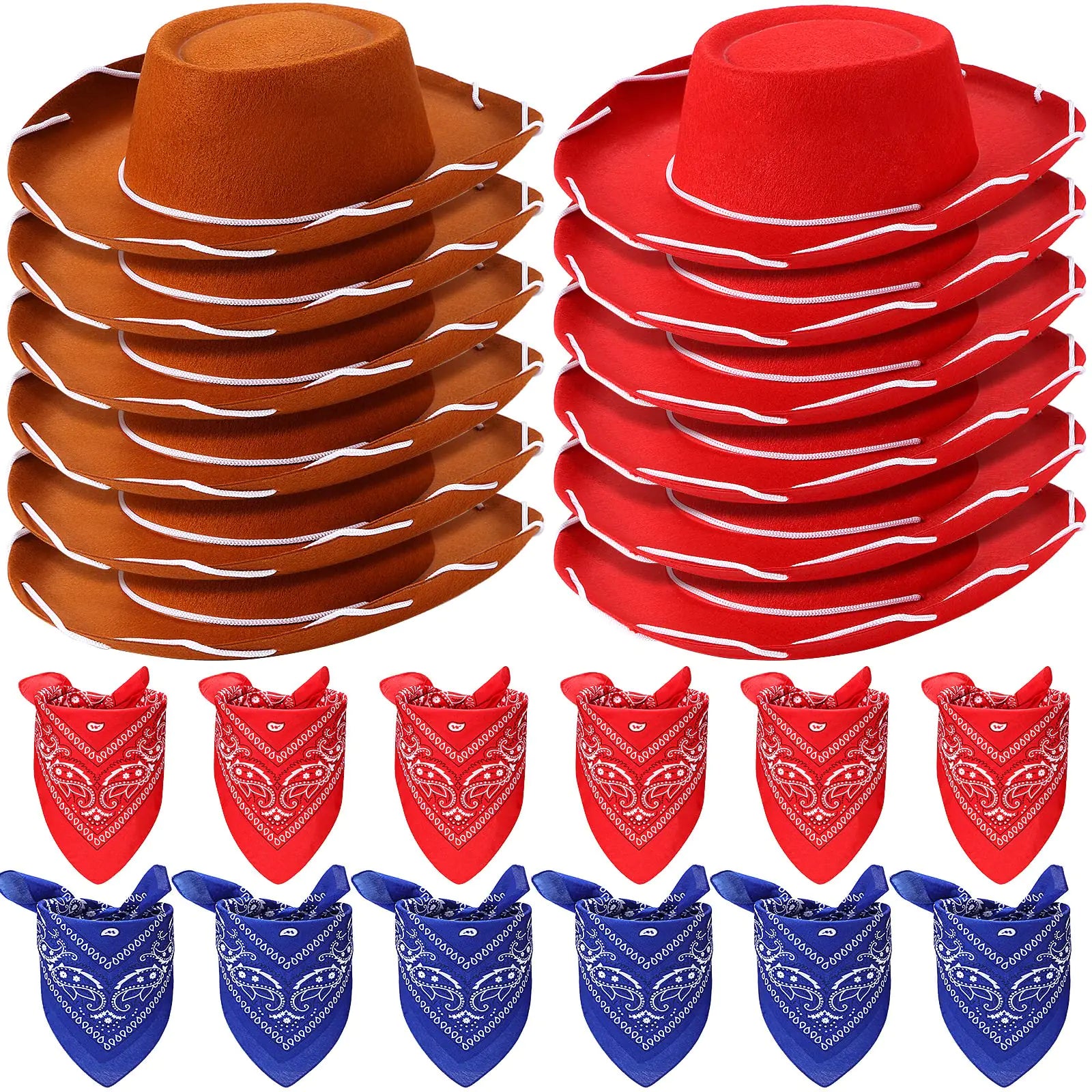 24-Pack Kids Cowboy Hats and Bandanas Set