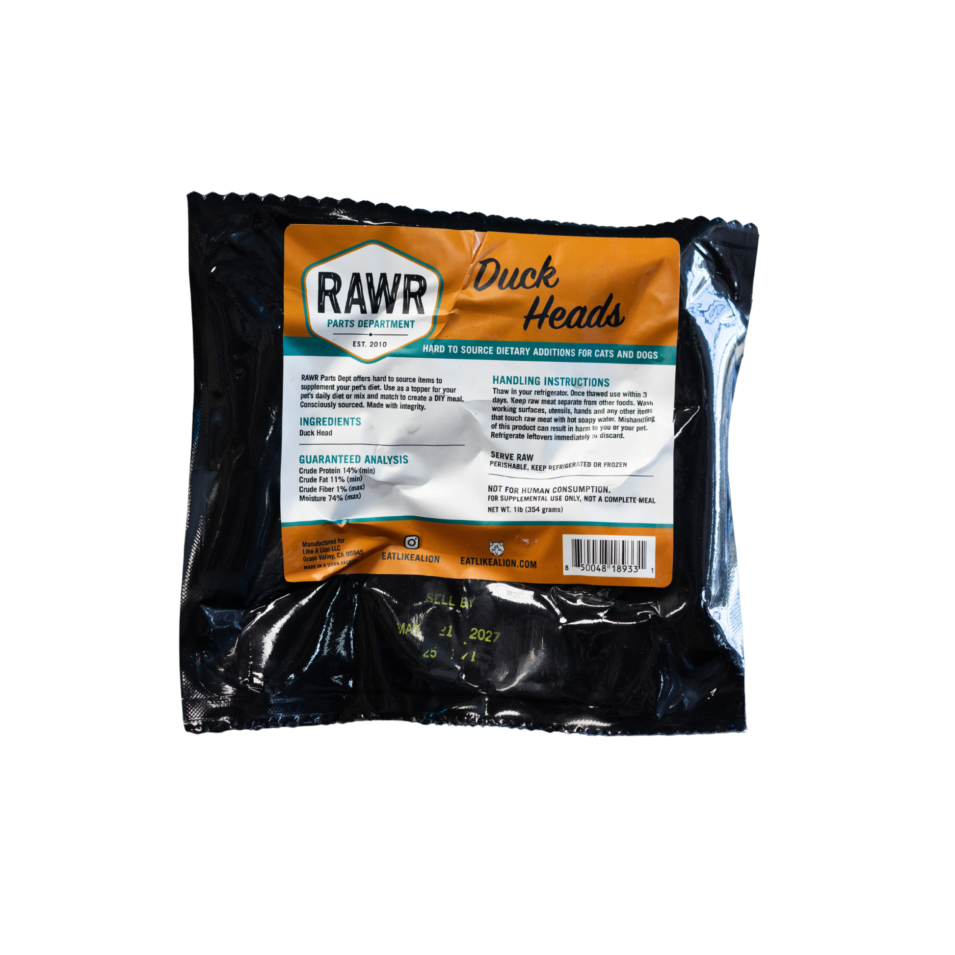 Rawr Frozen Raw Duck Heads for Dogs & Cats