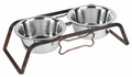 Rustic Elevated Double Dog Bowl Stand with Bone Design | Stainless Steel Bowls | Relieves Joint Strain | Indoor/Outdoor