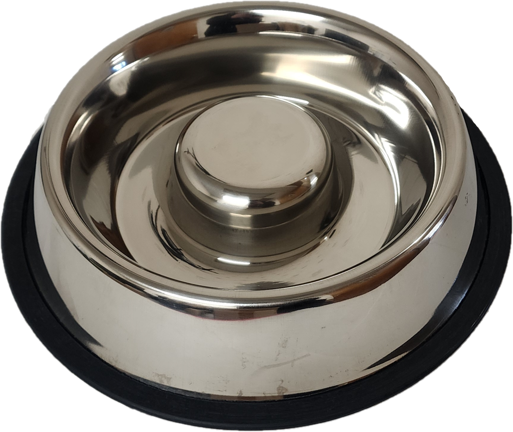 Slow Feeder Dog Bowl Stainless Steel | Anti-Gulp Dish for All Breeds | Small 32oz or Large 64oz | Non-Slip