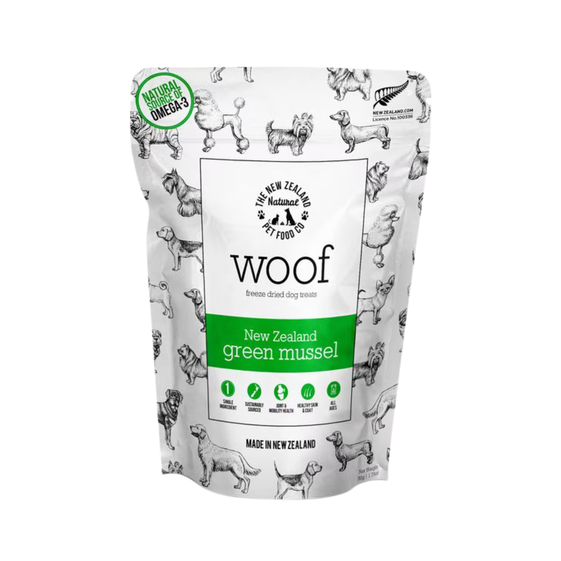 The New Zealand Natural Pet Food Co. Woof Green Lipped Mussels Freeze-Dried Dog Treats