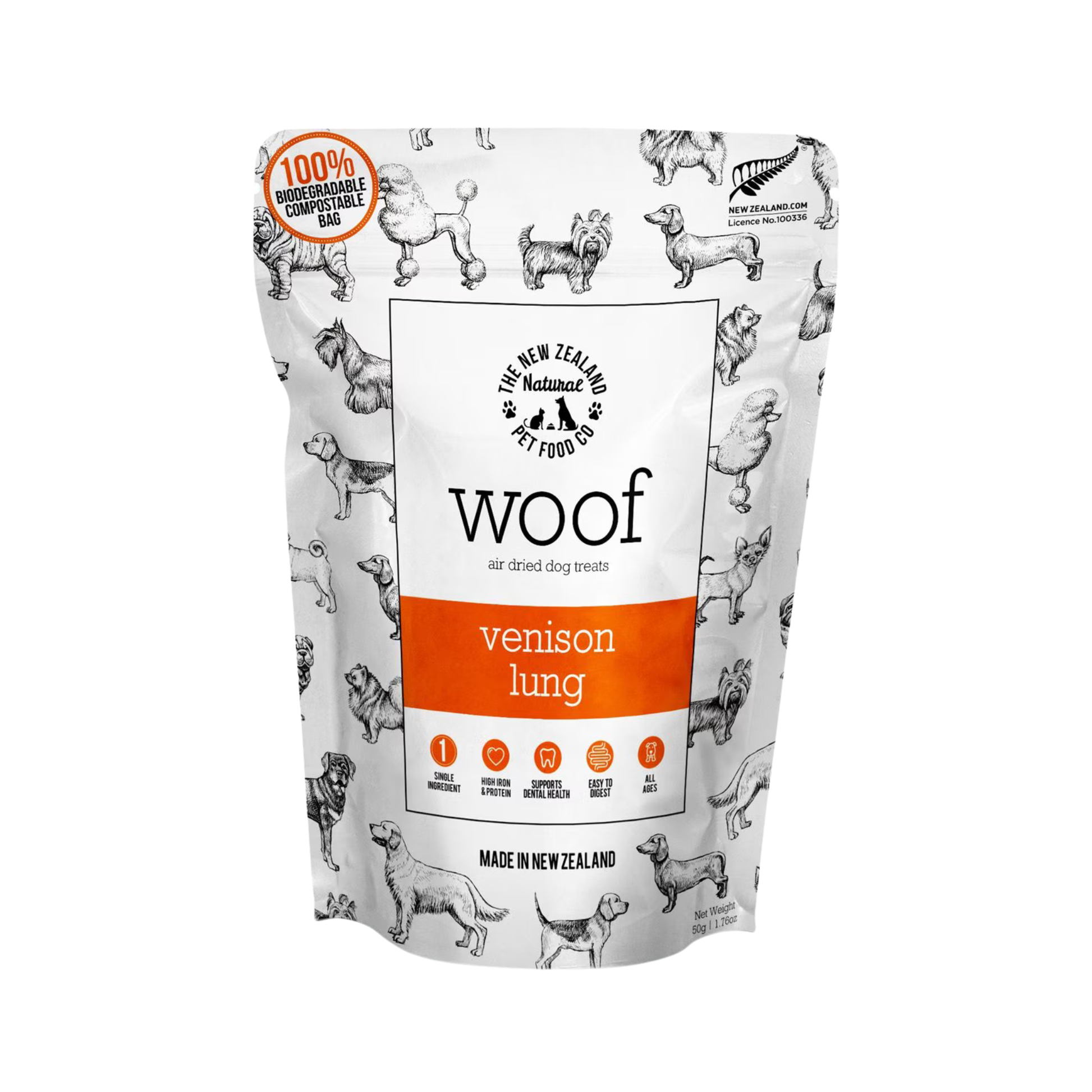 The New Zealand Natural Pet Food Co. Woof Venison Lung Air-Dried Dog Treats