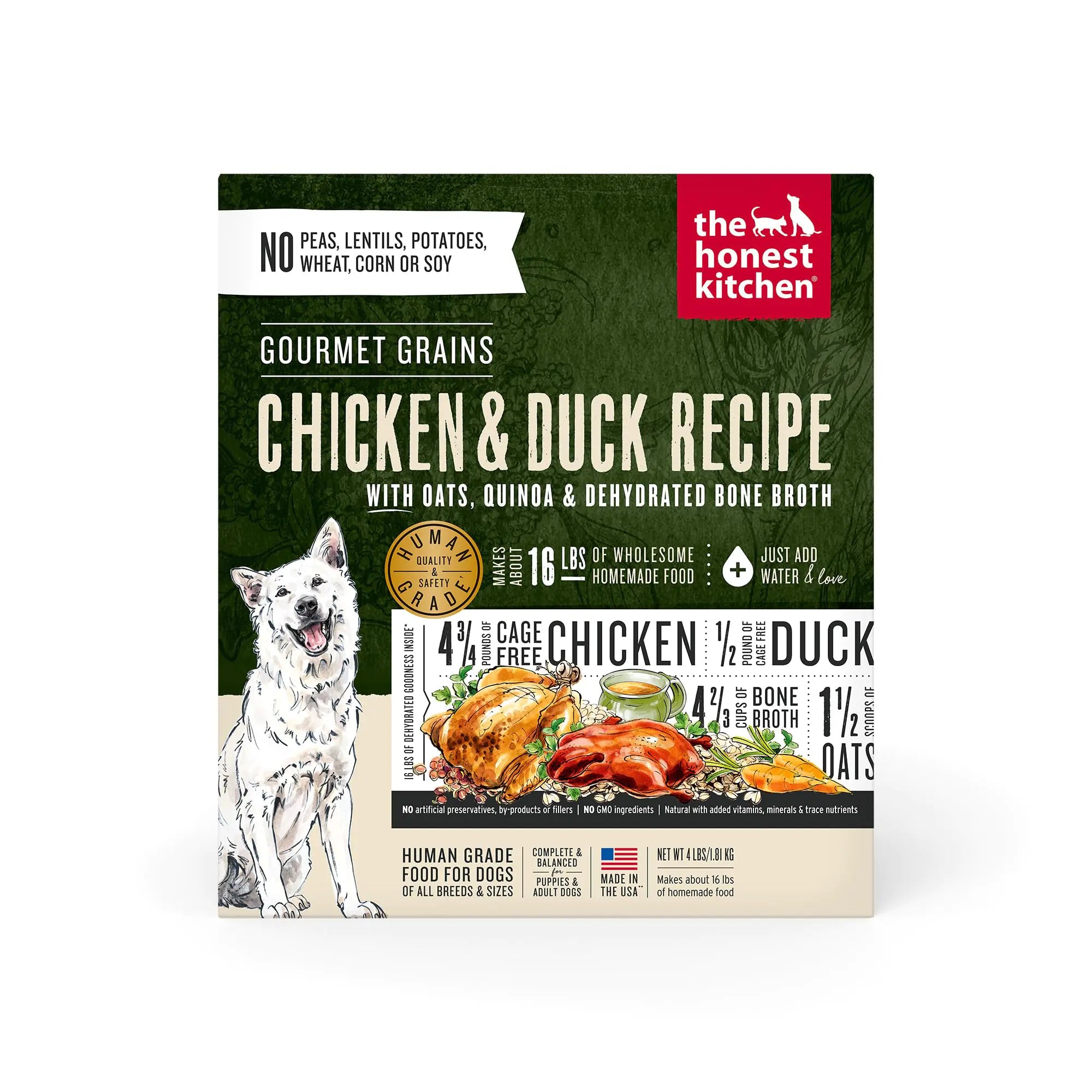The Honest Kitchen Dehydrated Gourmet Grains Chicken & Duck Dog Food 4 lb Box